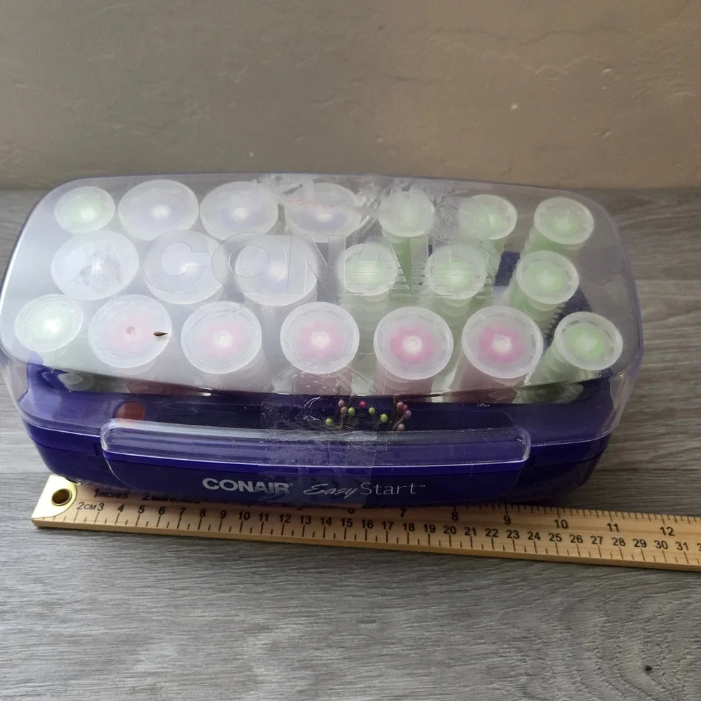 Conair Purple Hot Rollers Set Easy Start Multi-Size Heated Hair Curlers 7 Clips